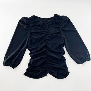 Marc New york Ruching puff sleeve Black top NWT